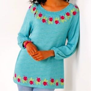 Soft Surroundings Dream Trip Floral Embroidered Off The Shoulders Tunic. Size M